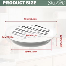 Pack of 20 round ventilation grille, 53 mm, ventilation grille, ventilation grille, white ventilation cover for wardrobe, small ventilation grille, stainless steel, ventilation exhaust grille for