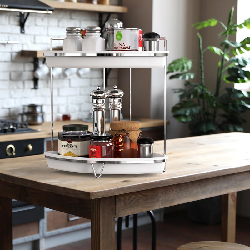 Simple Houseware 2-Tier Corner Bathroom Countertop Organizer, White