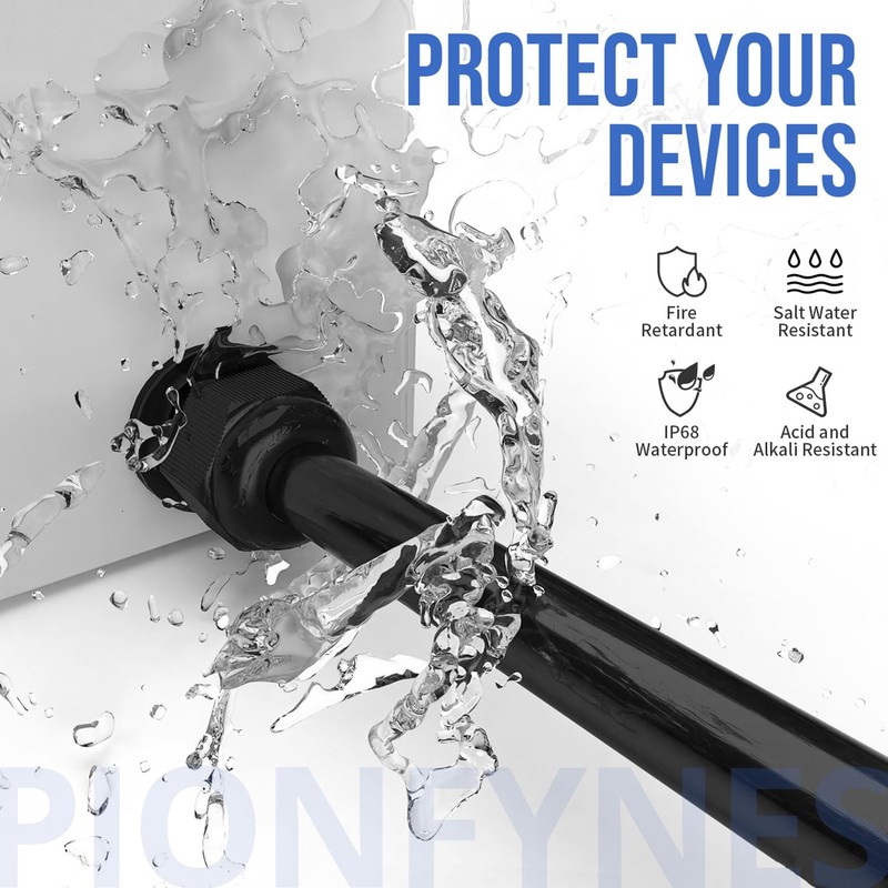 PIONFYNES 20PCS PG16 Cable Gland Waterproof Adjustable 10-14mm/0.39-0.55inch Nylon Cable