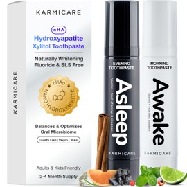 KARMICARE Duo Nano Hydroxyapatite Toothpaste with Xylitol – Fluoride-Free with Zero Sensitivity | Whitening and Remineralizing Toothpaste with Hydroxyapatite, Day and Night Oral Care, 32 ml (2 Pack)