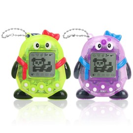 NHQZ Pack of 2 Electronic Pet Play Machine, Portable Handheld Virtual Pet Toy, Tamag0-tchi, Game Console, Tamag0-tchi Connection, Electronic Pet (Purple/Green, C)