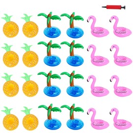 Aoutacc - Juego de 24 soportes flotadores para piscina, cangrejo, flamenco, palmeras, piña, flotadores para bebidas, portavasos para piscina con mini bomba de aire