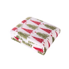 Elegant Comfort Luxury Velvet Super Soft Christmas Prints Fleece Blanket-Holiday Theme Home Décor Fuzzy Warm and Cozy Throws for Winter Bedding, Couch and Gift, 50 x 60 inch, Ivory Christmas Tree