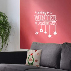 Vinyl Wall Art Decal - Walking in A Winter Wonderland - 26" x 23" - Christmas Holiday Seasonal Sticker - Indoor Home Apartment Office Wall Door Bedroom Workplace Decor Decals (26" x 23"; White)