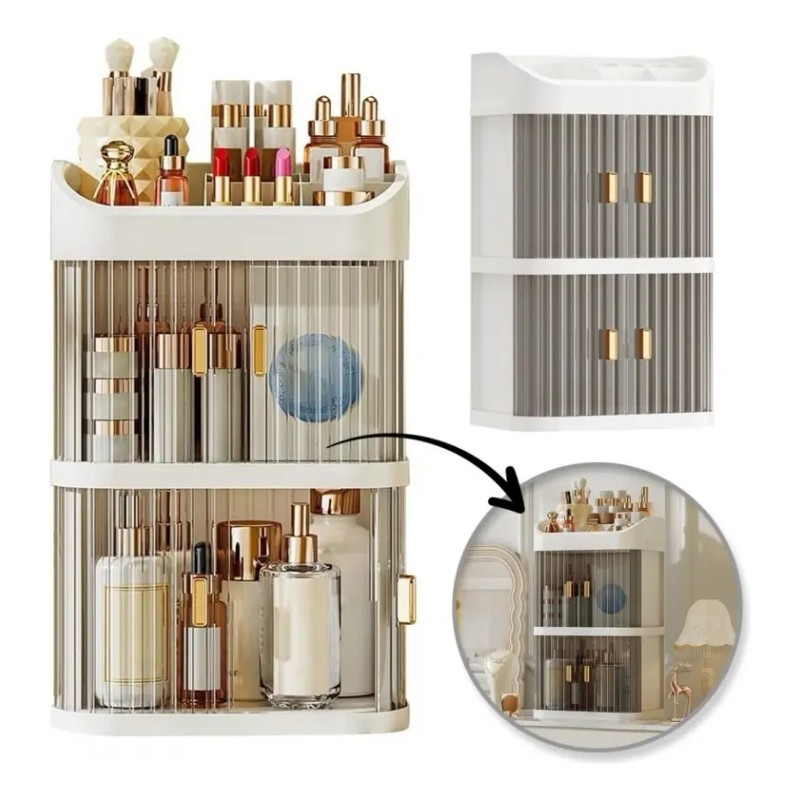 Organizador De Maquillaje 3 Capas Con Puerta Transparente