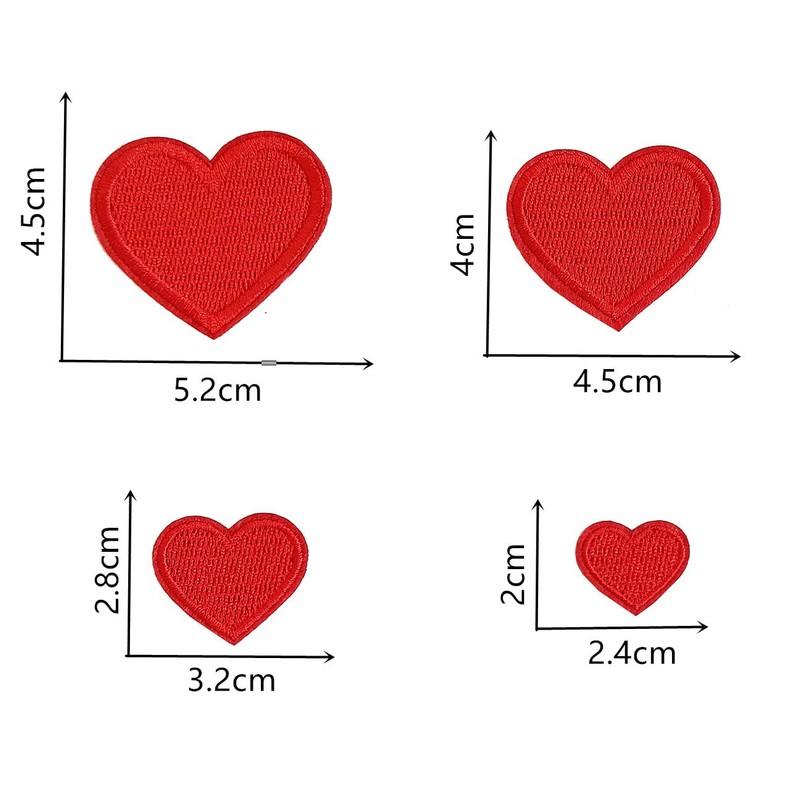 Zlettery 24pcs Red Heart Iron on Patches, Heart Embroidered Patches