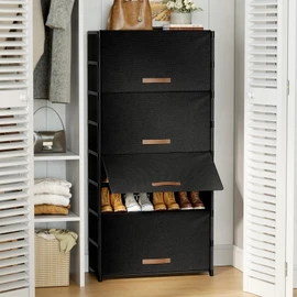 9 Tier Shoe Cabinet with Door, 36-Pair Storage, Black | Max Capacity for Large Families, Door Prevents Dust & Pet Damage, Holds All Shoe Types, Easy Connector Assembly