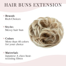 Messy Bun Hair Piece Fake Hair Bun Hair Scrunchies for Women Hair Buns Hair Piece Messy Bun Hair Bun For Women - Coffee Brown to Bleach Blonde