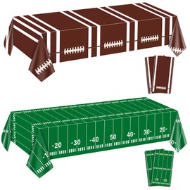 4Pcs Football Tablecloths, Rectangular 51 x 106 Inch Brown Football Table Decorations 54 x 108 Inch Green Football Field Table Covers Disposable for Kids Fans Sports Football Birthday Party Supplies