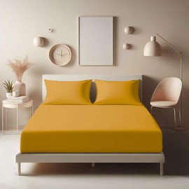Aspire Homeware Double Fitted Sheet - 25 cm Deep Hotel Quality (Ochre) Bed Sheets - Soft & Breathable Fitted Bed Sheets Double - Anti-Wrinkle Easy Care Fitted Sheets
