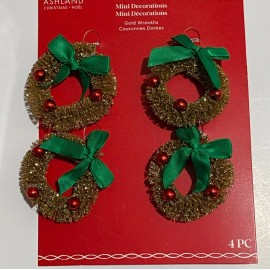 ASHLAND CHRISTMAS MINI  2" GOLD WREATH SET OF 4 FREE SHIP TREE DOLLHOUSE VILLAGE
