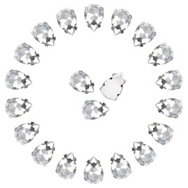Dropower Sew on Rhinestones 86PCS 13 × 18 mm Glass Jewels Diamond Rhinestones Kit Metal Flat Back Rhinestones Prongs Setting Sewing Claw Tear Drop Shape Gems for Crafts, Clothes, Shoes Crystal Clear