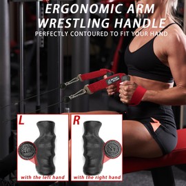 Arm Wrestling Handle – Right/Left Hand Version – Pro Ergonomic Grip with TPE Coating – Stainless Steel Webbing Connector – Pulley Attachment for Biceps & Wrist Strength