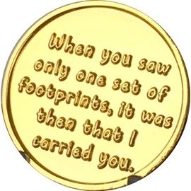 Foot Prints in The Sand Gold Tone Medallion Spiritual Chip Pocket Token Footprints Gift