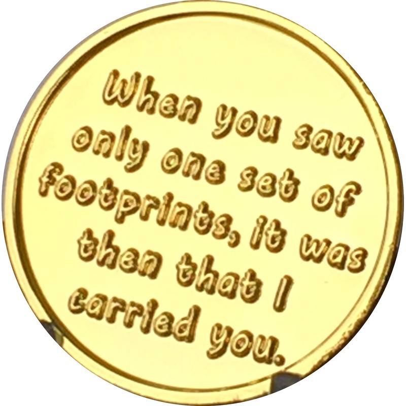 Foot Prints in The Sand Gold Tone Medallion Spiritual Chip