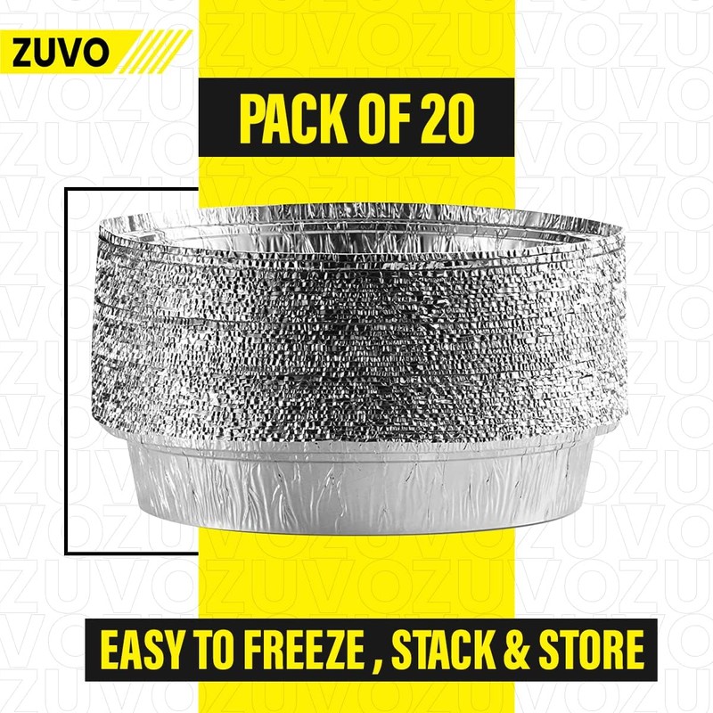 Zuvo Round Aluminium Containers – Pack of 20 Foil Flan