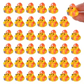 Lyreh 40pcs Construction Worker Ducks, Cute Mini Resin Duck Tiny Decorative Figurines for DIY Crafts Miniature Garden Landscapes Decor Party Favors (Yellow)