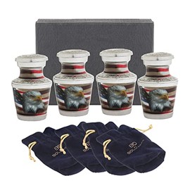 Small Urns for Human Ashes Adult Male or Female - Set of 4 American Flag Decorative Mini Urns for Veteran or Patriotic - Cremation Keepsakes with Black Gift Box - Memorial Police Army Urn Ash Storage