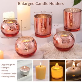 20 Pcs Assorted Rose Gold Candle Holders Bulk, Rose Gold Birthday Decorations for Table, Larger Size Mercury Glass Candle Holders for Wedding, Votive Holders for Valentines, Bridal Shower