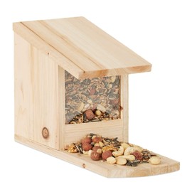 Relaxdays Squirrel Feeder for Placing, Wood, Weather-Resistant, HxWxD: ca 17.5 x 12 x 25 cm, Natural