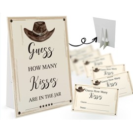 Guess How Many Kisses Are in the Jar Game-1 Standing Sign and 50 Guessing Cards, Cowboy Bridal Shower Games, Baby Shower Sign, for Boys Girls Baby Shower Favors and Weddings Party Decoration-08