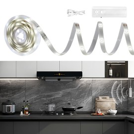 Rechargeable LED Strip Lights for Cabinets - LUXJET 2M Cool White Motion Sensor led Strip Lights for Bedroom, Kitchen, Under Cabinet, TV, Stairs, Door Frame