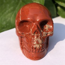 Anlingem 2" Crystal Skull Natural Quartz Gemstone Carved Stone Pocket Statue - Healing Energy Reiki Collectible Figurine (Red Jasper) AL-RJS