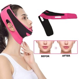 AIMALL Face V-Line Slim Slimming Strap Up Mask Belt Lift Chin Anti-Aging Band Cheek, Breathable & Latex-Free, Black and Hot Pink