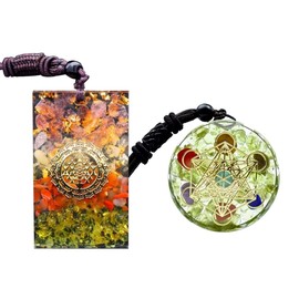 Orgone Metatron Cube Green Chakra Necklace And Orgone Sri Yantra Rectangle Healing Crystal Pendant(Set of 2,Buy 1 Get 1)
