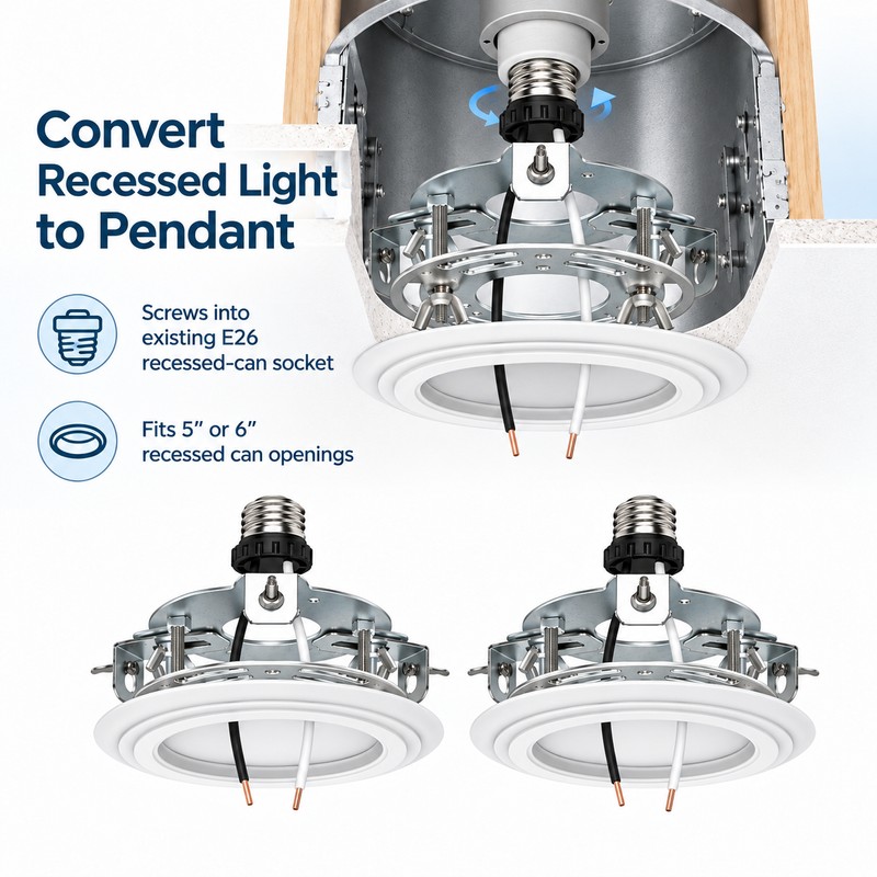 Recessed Light to Pendant Converter Kit, 2 Pack Adjustable Can