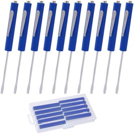 TRIMOU PKT Pocket Screwdriver with Magnet 10 Pieces Magnetic Pocket Mini Flat Head Screwdriver with Clips, Slotted Screwdriver Set for Car Technicians, Mechanics, Electricians - Blue