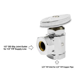 Libra Supply 1/2 inch FIP(Inlet) x 1/2 inch OD(Outlet) Slip Joint Multi Turn Angle Stop Valve for Water Shut Off, FIP x Compression, (Click in for more size options) 1/2'' FIP x 1/2'' OD SJ