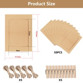 YQWIN 50Pcs Paper Photo Frames 4x6 Inch Kraft Paper Picture Frames Photo Banner Hanging Photo Display with Clips and String Birthday Photo Banner DIY Photo Display Paper Photo Garland for Home Office