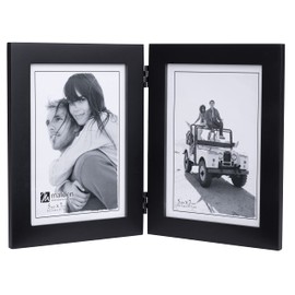Malden Double Vertical 5x7 Picture Frame - Wide Real Wood Molding, Real Glass - Black