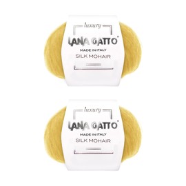 Mohair Silk Yarns for Knitting, Lana Gatto Luxury Silk Mohair Line, 50 gr., 424 mt, / 1,8 oz., 464 yds,(Yellow - 14531, 2)