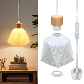 Plug in Pendant Light Cord Kit 5M Transparent Cable Vintage Industrial Hanging Light Pendant Lamp Kit E27 Lamp Holder with White 3D Lampshade Modern Retro Plug in Ceiling Light for Dining Room