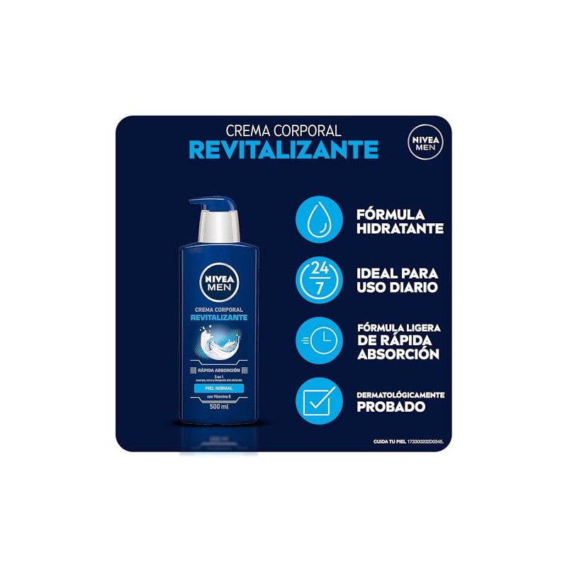 Nivea Men Crema Corporal Humectante Revitalizante 500 Hidratación Profunda Energizante