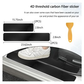 Dickno 4 PCS Car Door Sill Protector, 4D Carbon Fiber Auto Door Entry Edge Guard Protection Trim, Anti-Scratch Threshold Cover Strips, Sill Protection Sticker for Car SUV Truck (Black)