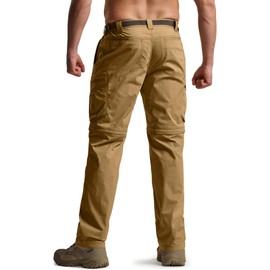 CQR Men's Convertible Cargo Tactical Pants, Water Resistant Outdoor Hiking Pants, Zip Off Lightweight Stretch Work Pants, Runyon Cargo with Belt Cougar, 28W x 30L