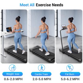 THERUN Walking Pad Treadmill, 2.5 HP Under Desk Treadmills, 2 in 1 Foldable for Home, Walking Pad with Handle Bar, 15" Widened Running Belt, with Remote Control & LED Screen, Silver