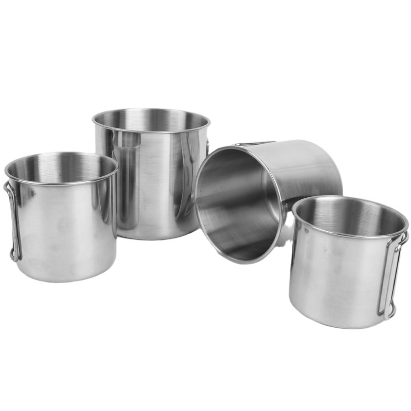 4pcs Outdoor Stainless Steel Cup Foldable Handle Nesting Cups for