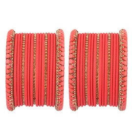 Efulgenz Women's Indian Bangles Set Crystal Rhinestone Bracelets with Plain Matte Finish Metal Bangles Bridal Bangle Set for Wedding Party Fashion Costume Accessories Bollywood Jewelry (34 Pcs), 26,