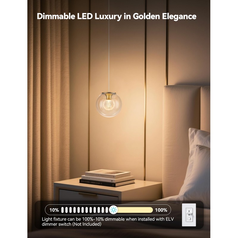 Tubicen Glass Globe Pendant Light Double-Shade LED Dimmable Mid Century