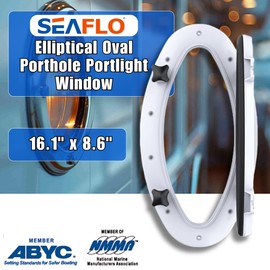 SEAFLO 16.1" x 8.6" Elliptical Oval Porthole Portlight Window - ABS Plastic & Tempered Glass, White, for Boat, Yacht, and Marine Applications