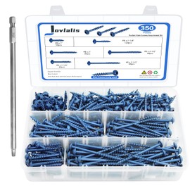 350 PCS Pocket Hole Screws Assortment Kit, 5 Sizes #8 x 1, 1-1/4", 1-1/2", 2", 2-1/2",Square Drive Self Tapping Coarse Thread Wood Screws Set, Blue Coated, Drive Bit Included Suitable for Outdoor