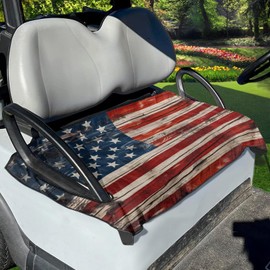 Knextrepoy Retro American Flag Print Universal Golf Cart Seat Cover,Travel Sports Golf Cart Covers for 2-Person Seats Club Car,Golf Cart Accessories
