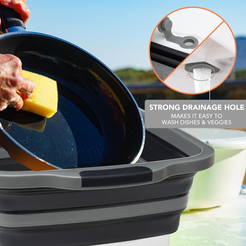 Large Collapsible BBQ Prep Tub with Locking Lid, Basket for