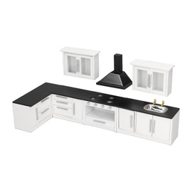 7 Pieces Dollhouse Furniture Set Miniature Kitchen Cabinet 1:12 Scale Modern Kitchen Set Models DIY Decoration Accessories for Dollhouse