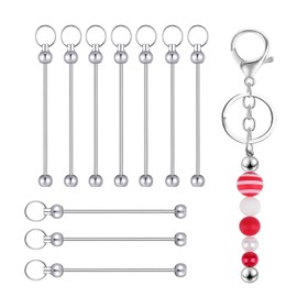 10pcs Beadable Keychain Bars Blanks, Metal DIY Bead Keychain Bar Charms Beadable Metal Bar Links for Jewelry Making Keychain Bars Accessories for DIY Projects Pendant Charms (Silver).
