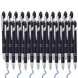 24 Pcs Blue Ink Ballpoint Pen with Stylus Tip 2 in 1 Ballpoint Pen 1.0 mm Blue Ink Metal Stylus Pen for Touch Screens Coworkers, Family, Colleagues, Office (Black)